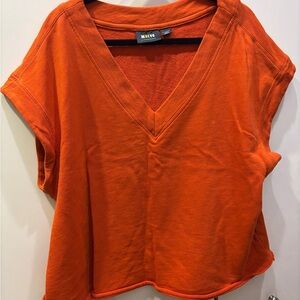 Anthropologie Bright Orange V-Neck Short Sleeve Sweatshirt